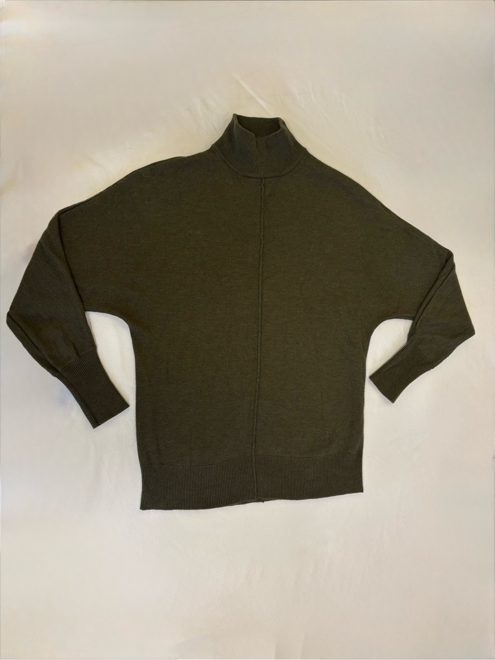 Magaschoni Cashmere Blend Dolman Sleeve Turtleneck Sweater Olive Green Small